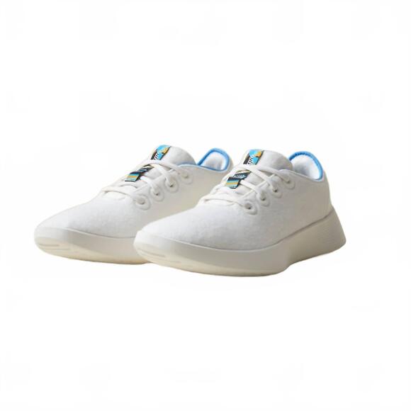 NEW ALLBIRDS women's wool runner 2 sneakers in natural white/nz blue
